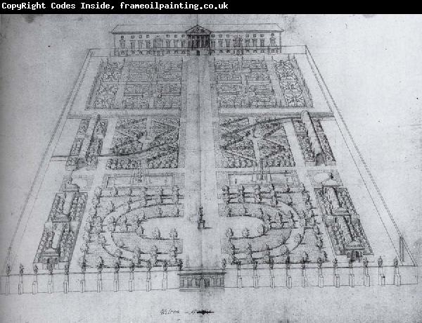 unknow artist View of the garden at Wilton,with the great classical villa as originally envisaged